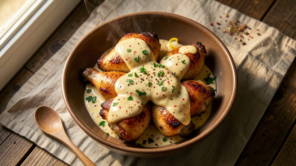 Chicken Thighs With Creamy Mustard Sauce Recipe: Crispy Skin and Tangy-Sweet Balance