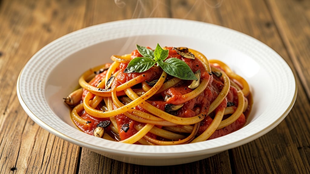 Calabrese Pasta Sauce Recipe: Tomato and Garlic Simmer With Crispy Onion Bits