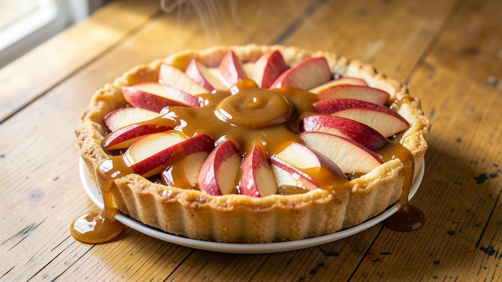 Apple Tart With Caramel Sauce Recipe: Flaky Crust and Sticky Topped Elegance
