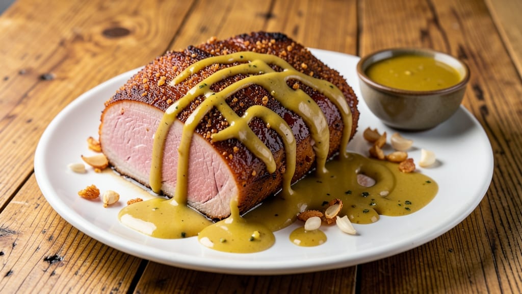 Baked Ham With Mustard Sauce Recipe: Glazed Crispy Edges and Tangy Drizzle