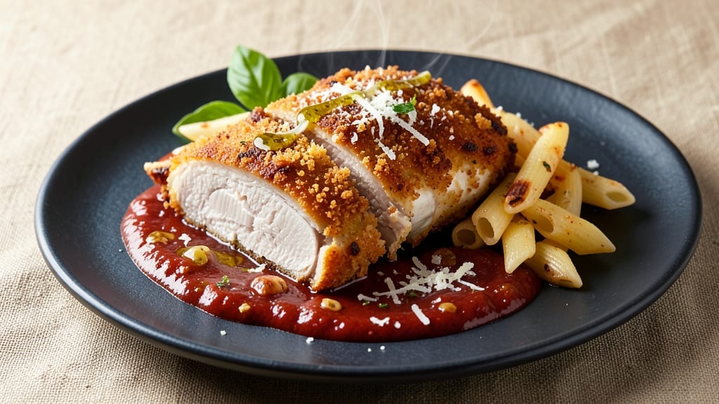Breaded Chicken with Pasta Sauce Recipe: Crispy Golden Crunch Over Silky Tomato Comfort