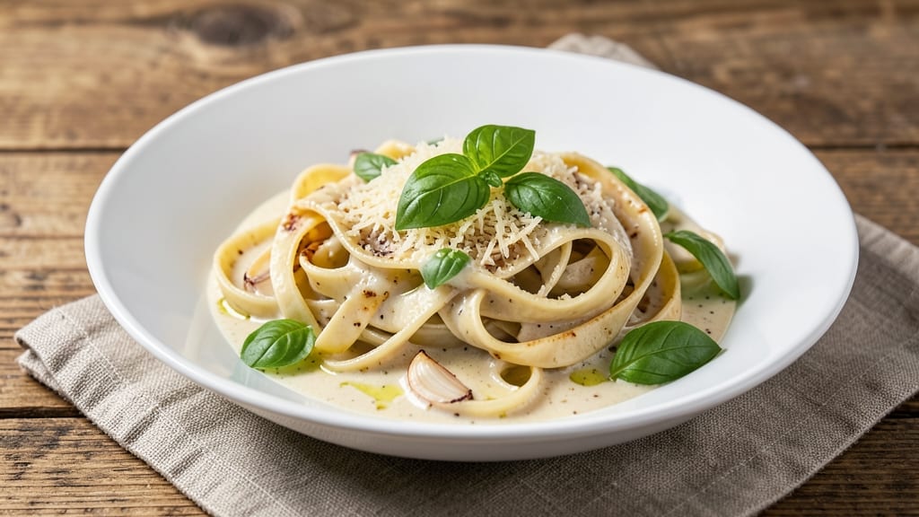 Authentic Italian White Sauce Pasta Recipe: Al Dente Noodles Coated in Creamy Basil Bliss