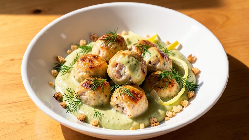 Baked Salmon Meatballs With Creamy Avocado Sauce Recipe: Golden Crust and Zesty Avocado Swirl